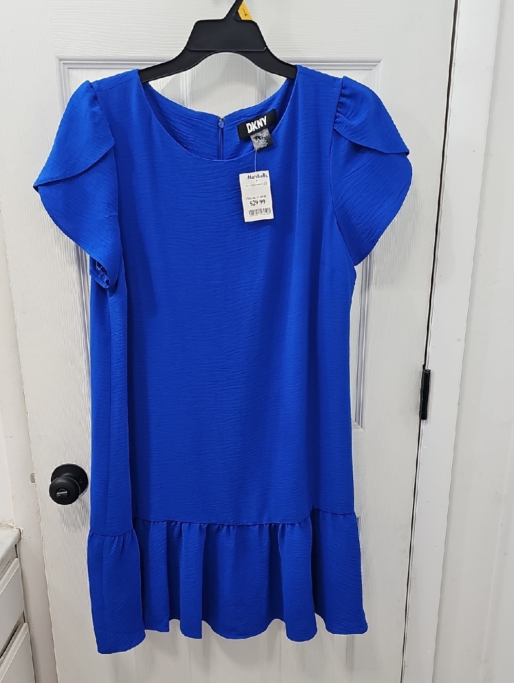 DKNY Bright Royal Blue Flutter Sleeve Ruffle Hem Dress